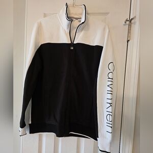 Calvin Klein, Size M, White and Black Zip-Up Colorblock Jacket